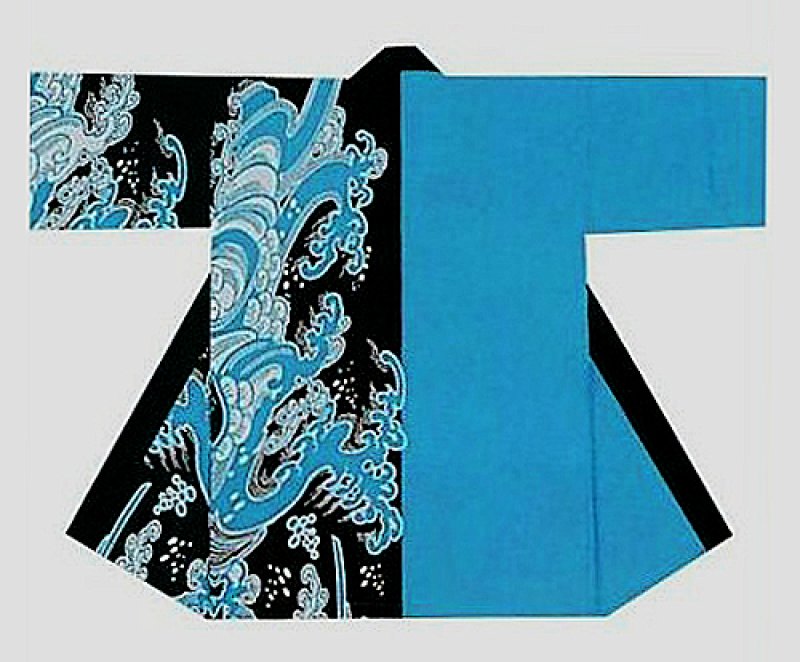 画像1: 大人用本格長法被（長半纏） 【s9016/波の黒青】 (1)