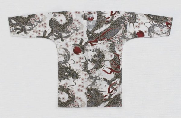 画像1: 変り織り鯉口シャツ【桜と龍/白系】 (1)