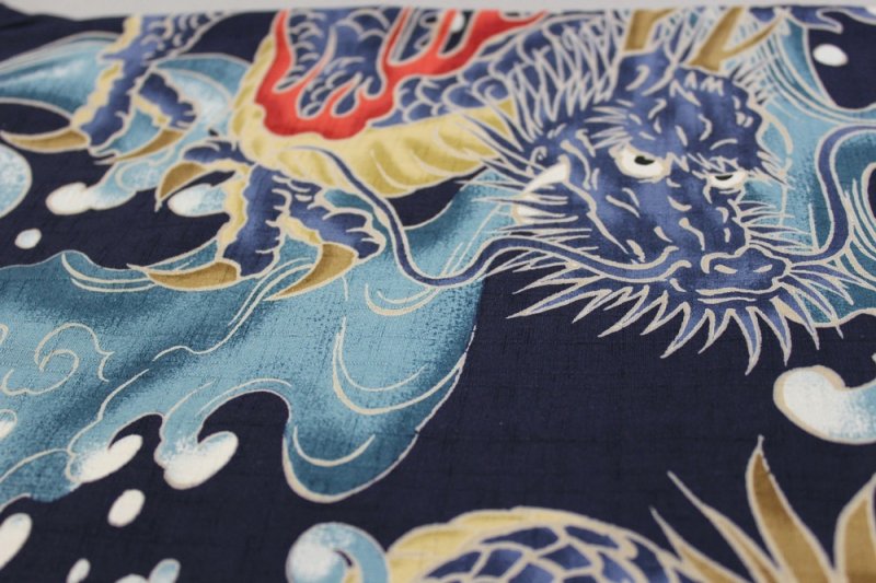 画像3: 変り織り大人用祭り鯉口シャツ【波と龍・紺系】 (3)